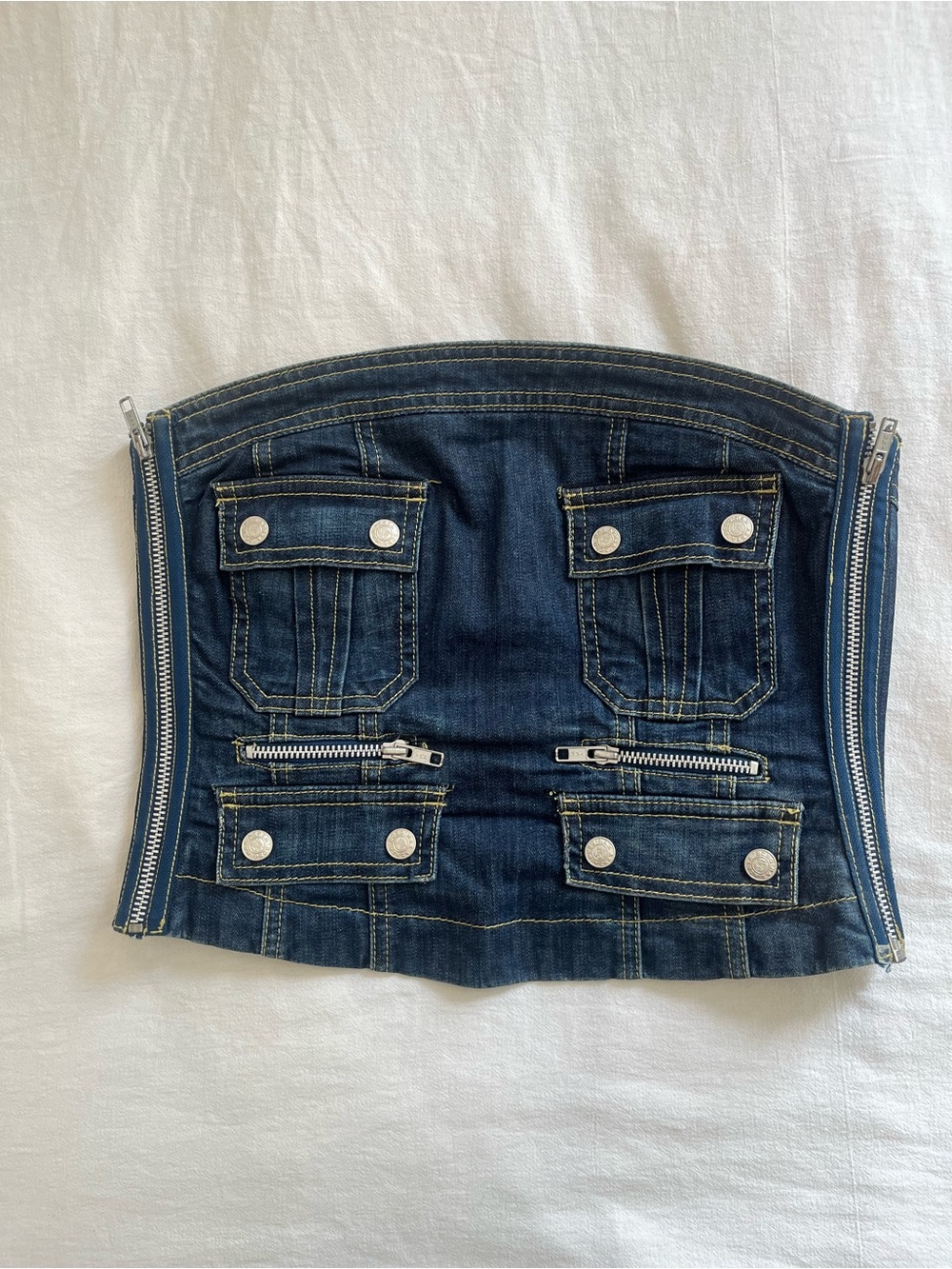 Denim Tube Top Jeans Bustier - Dark Blue